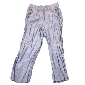 Tahari Women's 100% Linen Light Blue Pull-On Pants Large Elastic Waist Casual